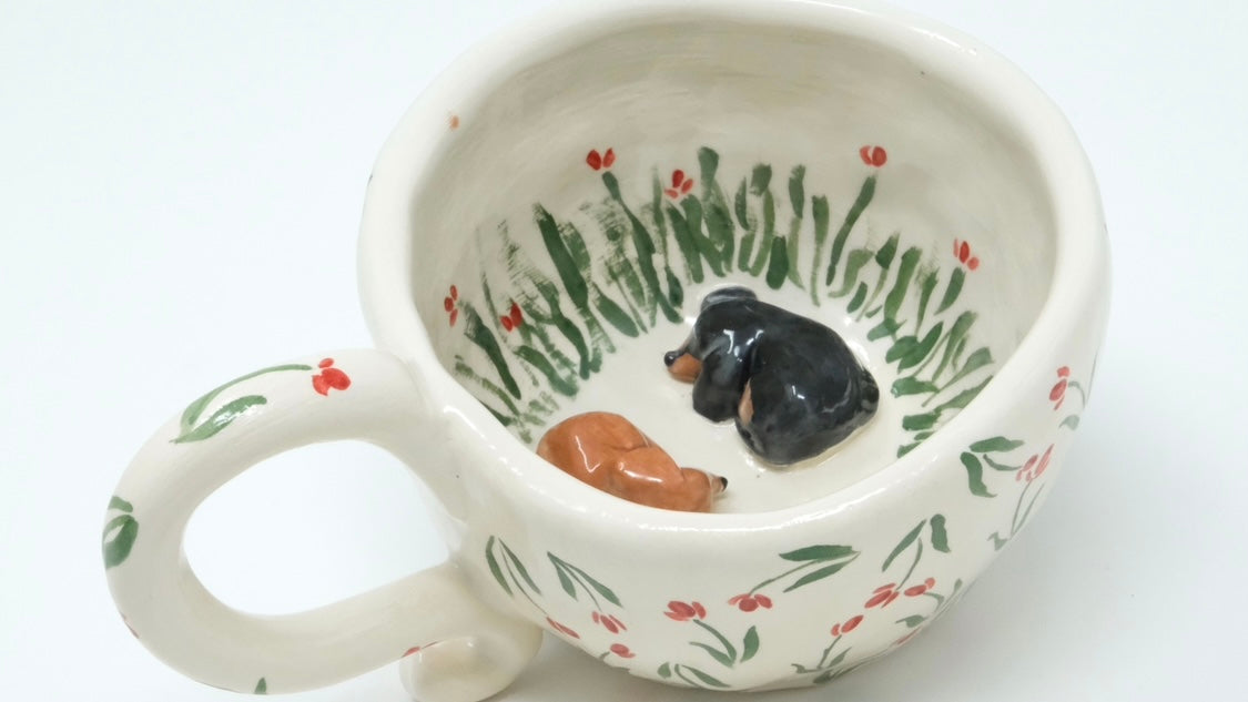 3D Dachshunds Mug-Red Tulips